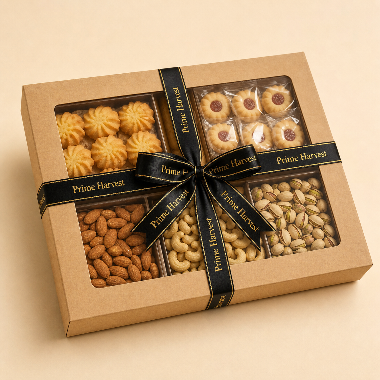 Prime Harvest gift hamper with biscuits and nuts