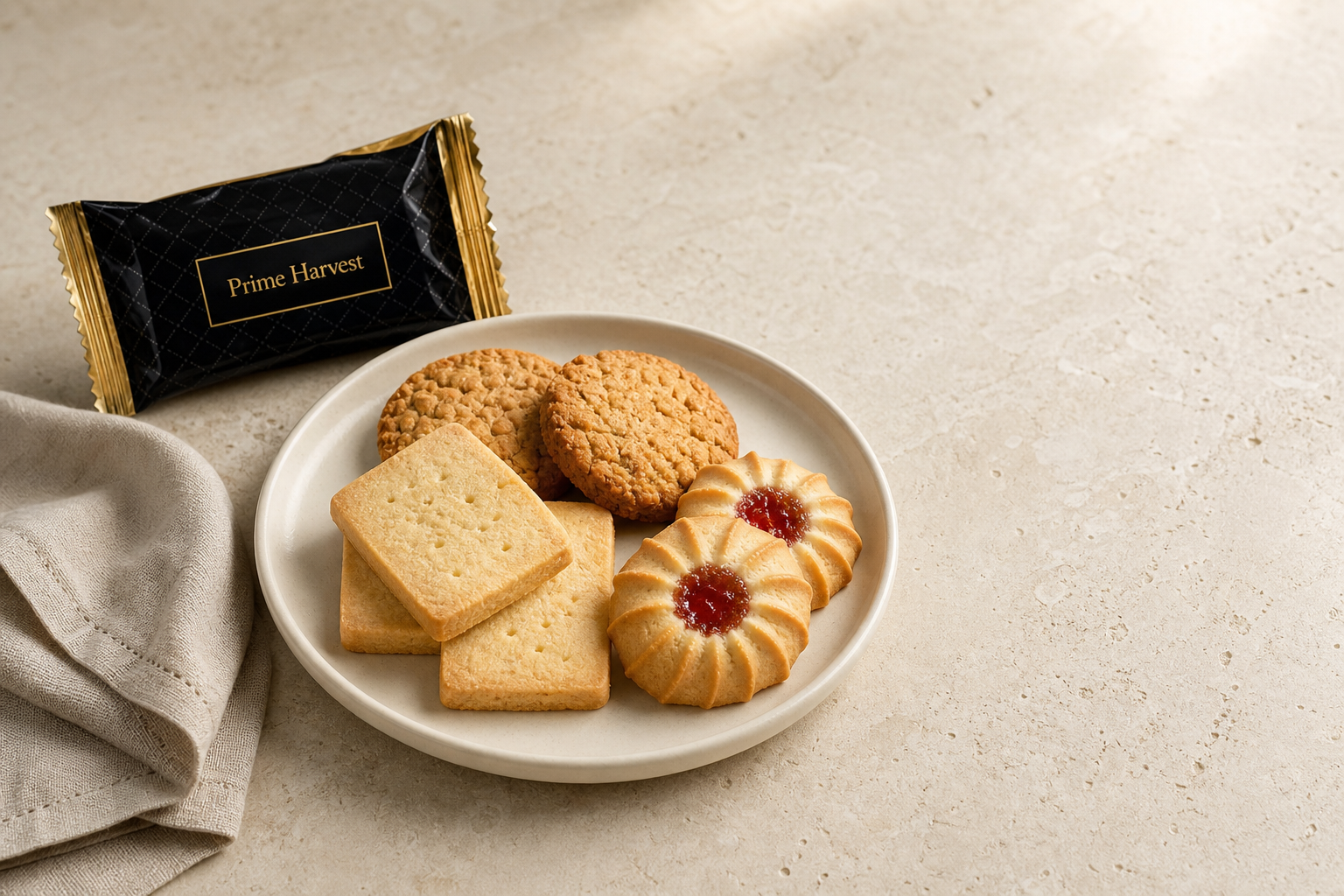 Prime Harvest biscuit selection served for tea